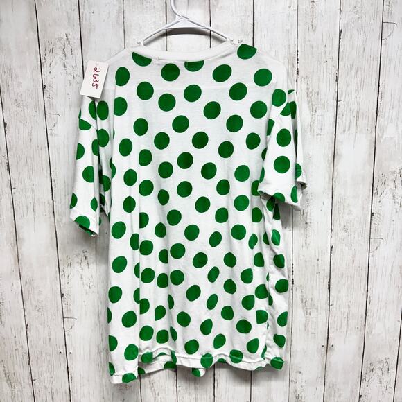 One Step Up Top Women Size Large White Green Polka Dot Crewneck Short Sleeve Tee - Picture 1 of 6